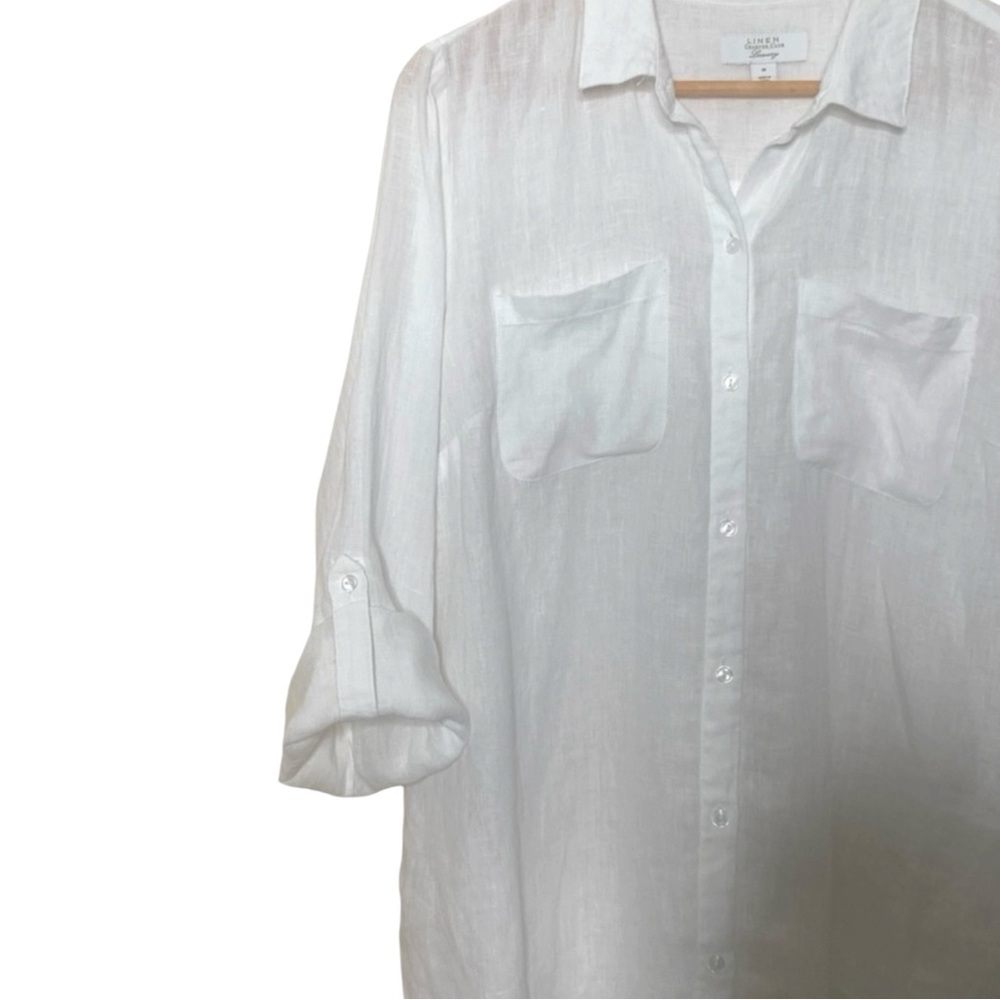 CHARTER CLUB 100% Linen Classic White Button-Front Shirt Size Medium - Picture 5 of 9